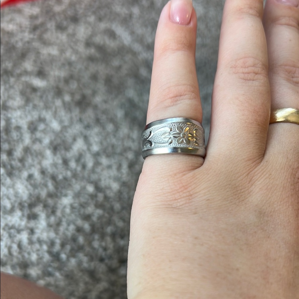 Silver floral spoon ring